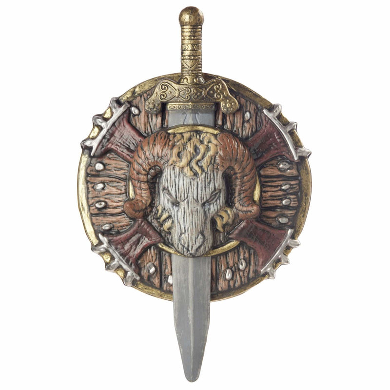 Barbarian Combat Sword and Shield with Ramhead Emblem