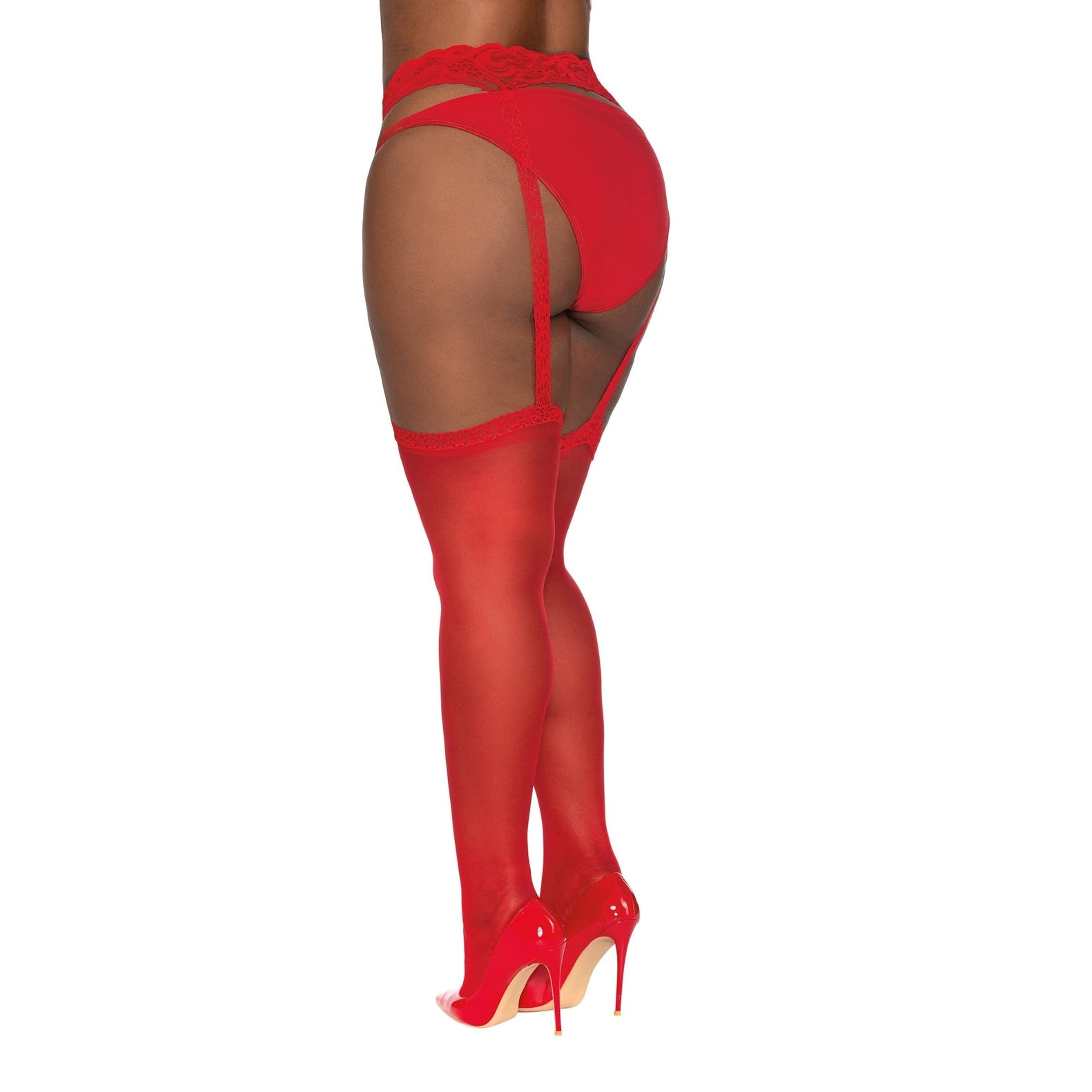 Sheer Garter Belt Pantyhose, Red Queen Size