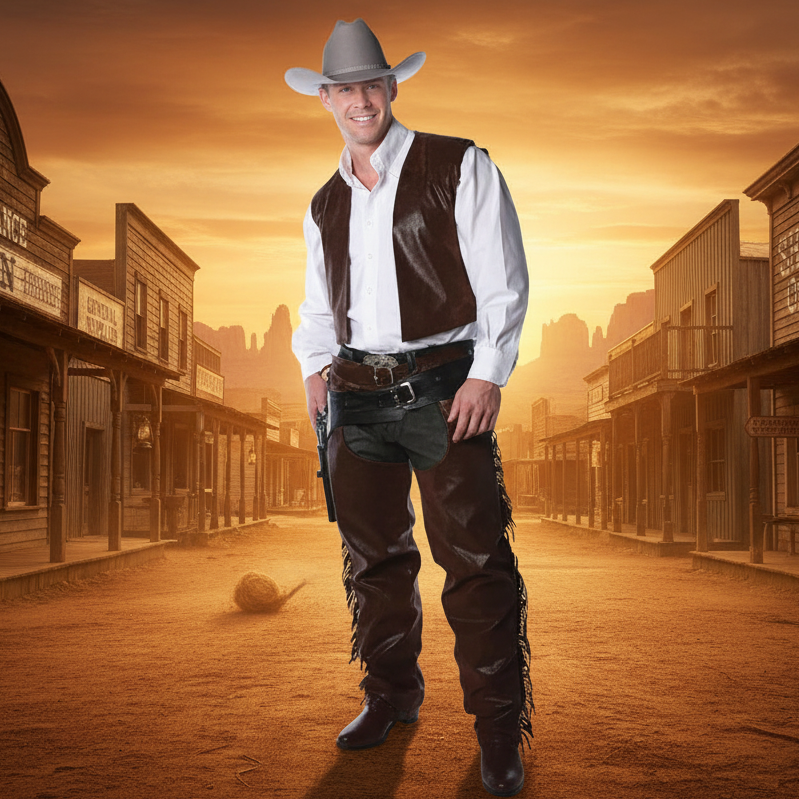 Cowboy Men's Costume - Wild West Frontier Town Background