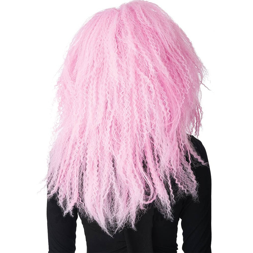 Vibrant Pink Wig Featuring Loose Curls and Textured Waves