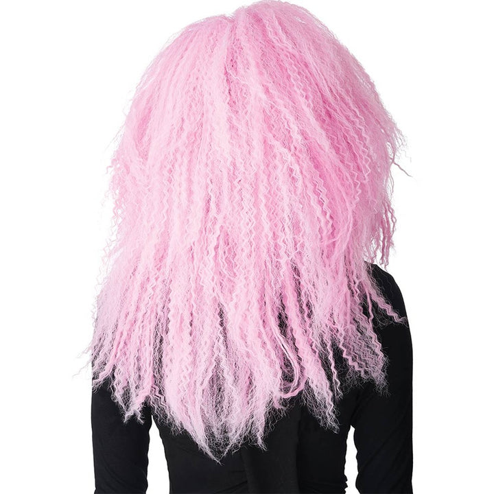 Vibrant Pink Wig Featuring Loose Curls and Textured Waves