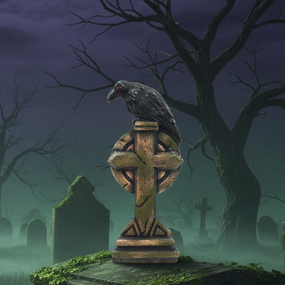 Crow and Cross Headstone Gothic Graveyard Background