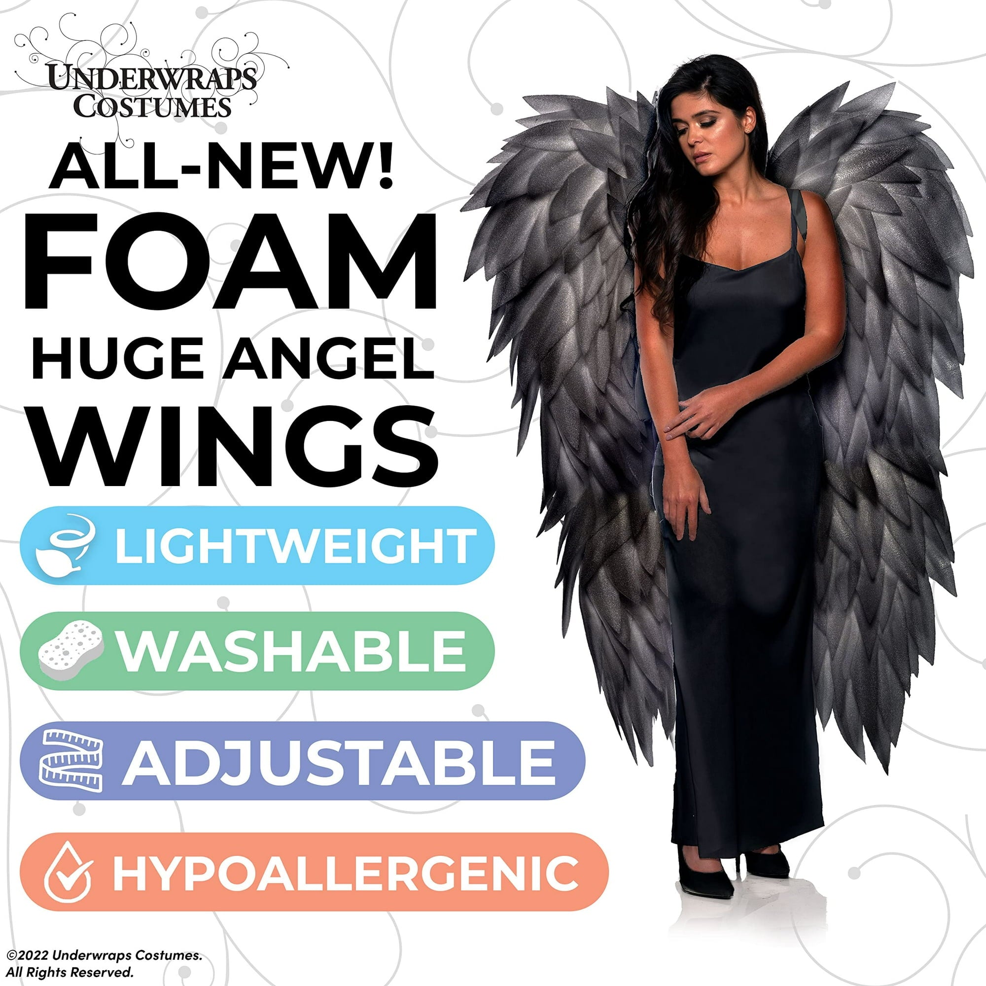 Translucent Black Full Length Angel Wings Adult