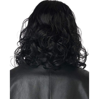  Jet black adult wig with a smooth, natural-looking texture and a side-swept bang