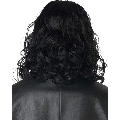  Jet black adult wig with a smooth, natural-looking texture and a side-swept bang