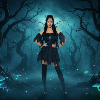 Dark Fairy Women's Costume - Enchanted Forest Background