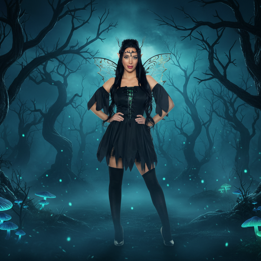 Dark Fairy Women's Costume - Enchanted Forest Background