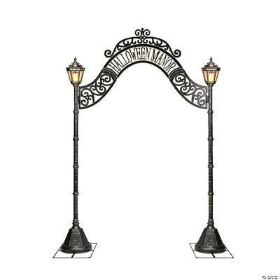 Tall and imposing Halloween Manor Archway featuring spooky design and atmospheric lighting