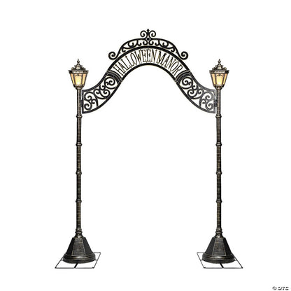 Tall and imposing Halloween Manor Archway featuring spooky design and atmospheric lighting