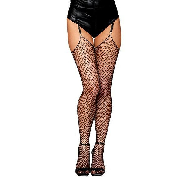 Raw Edge Diamond Net Thigh High Stockings