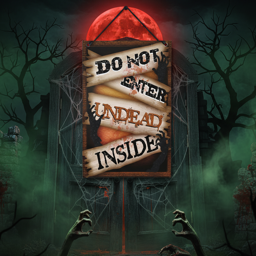 Warning Do Not Enter Undead Inside Hanging Sign 29.5cm
