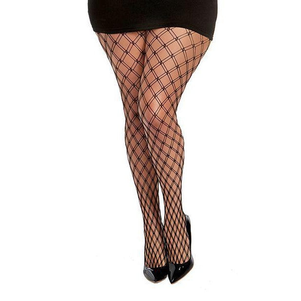Double Knitted Fence Net Pantyhose, Plus Size