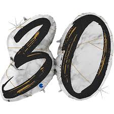 Black Marble 30 Giant Number Foil Balloon Set 109cm