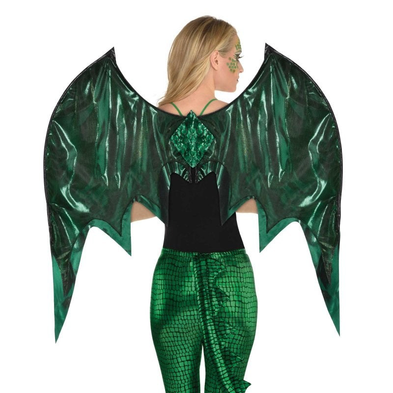 Exquisite Deluxe Metallic Green Dragon Wings, perfect for fantasy costume parties