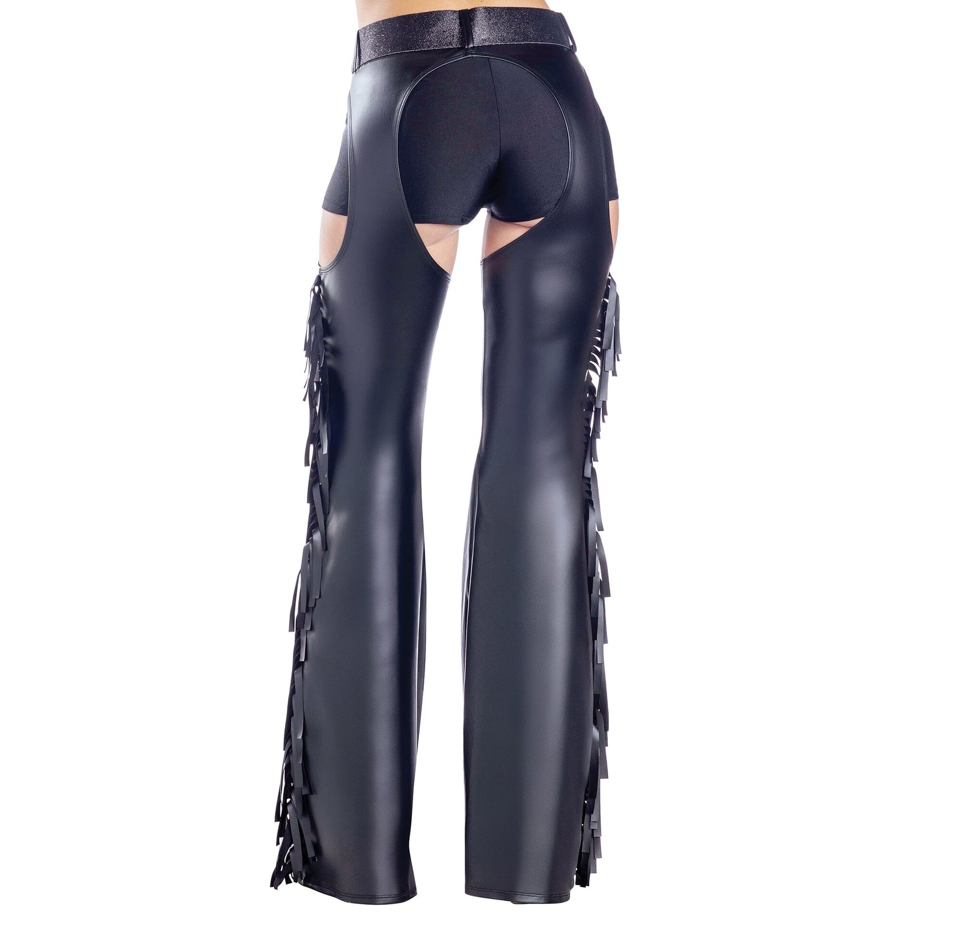 Black Fringe Chaps with Glitter Belt, Adult