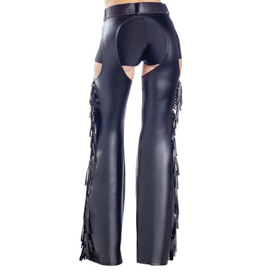 Black Fringe Chaps with Glitter Belt, Adult
