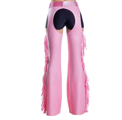 Pink Fringe Chaps with Glitter Belt, Adult