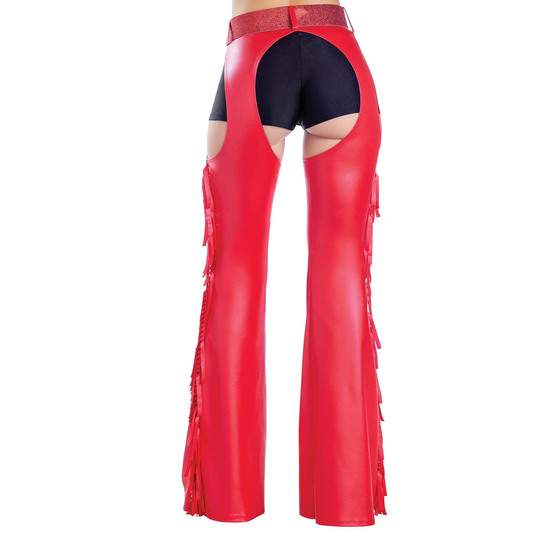 Red Fringe Chaps with Glitter Belt, Adult