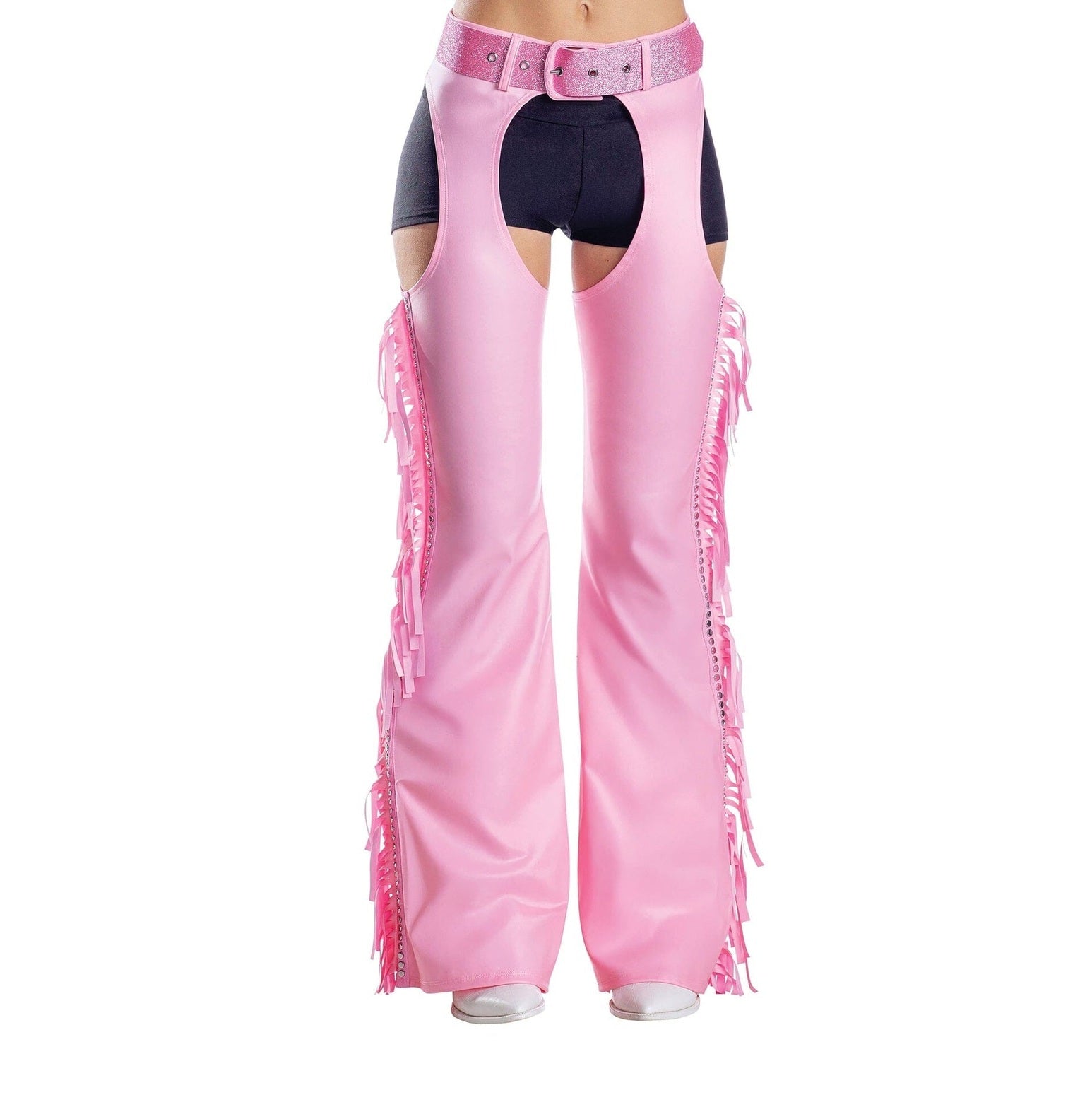 Pink Fringe Chaps with Glitter Belt, Adult