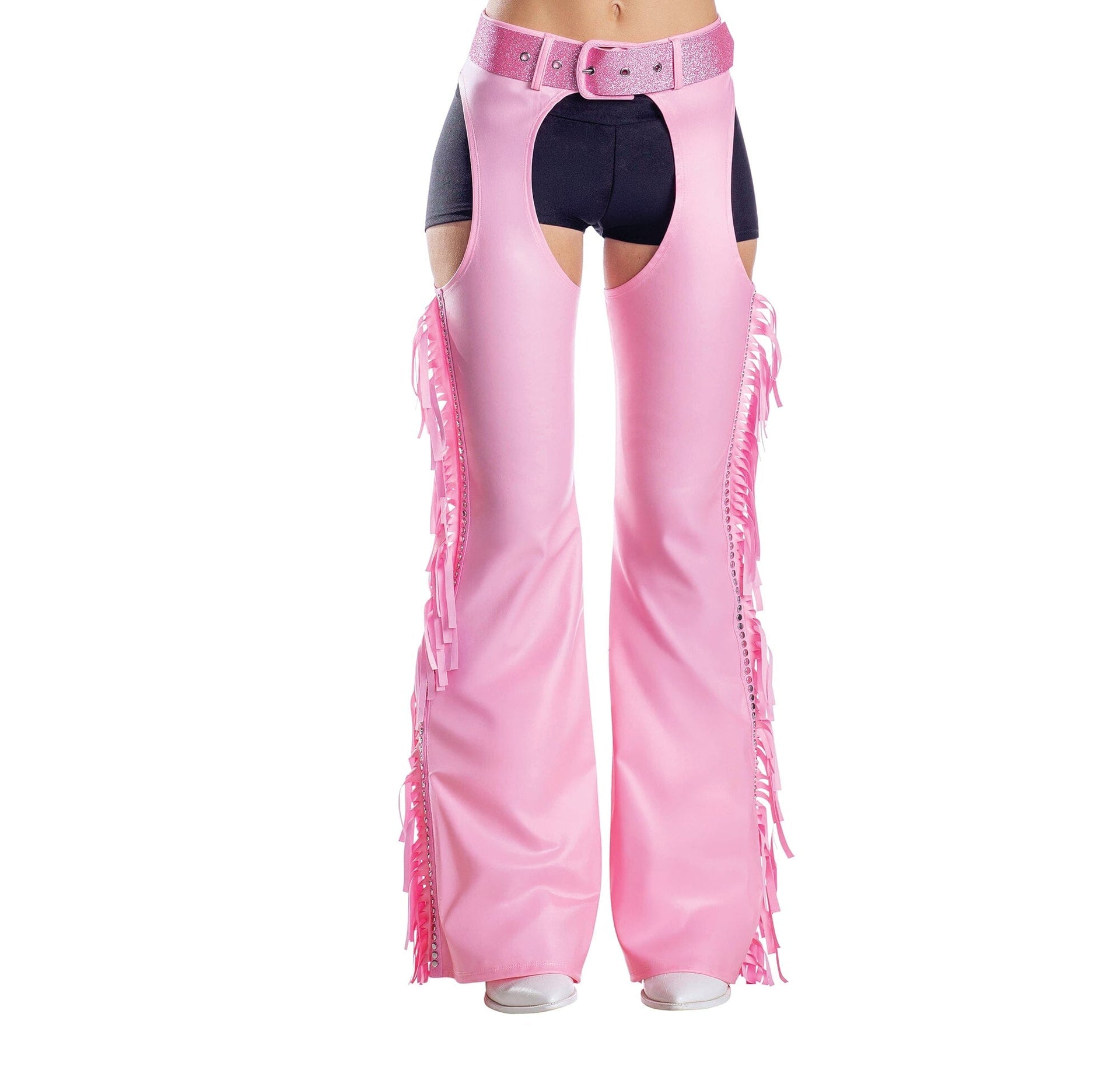 Pink Fringe Chaps with Glitter Belt, Adult