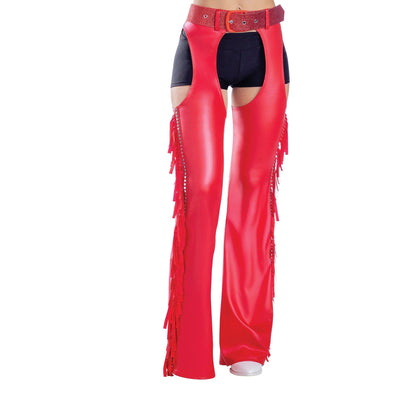 Red Fringe Chaps with Glitter Belt, Adult