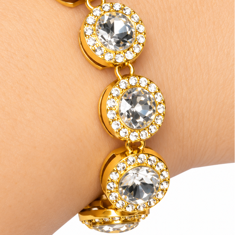 Jewelled Costume Bracelet Gold Clear Stones