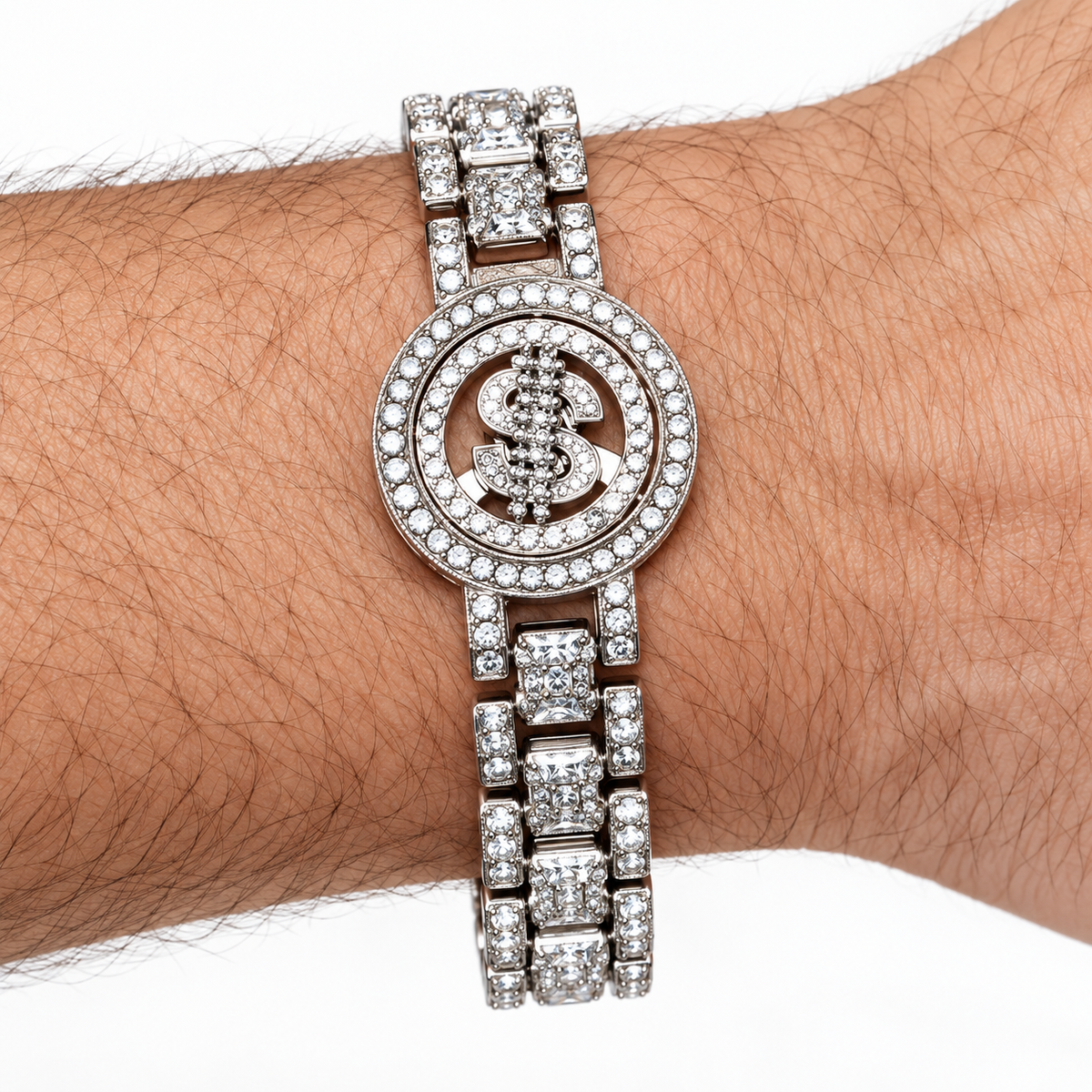 Spinning Dollar Sign Costume Silver Bracelet
