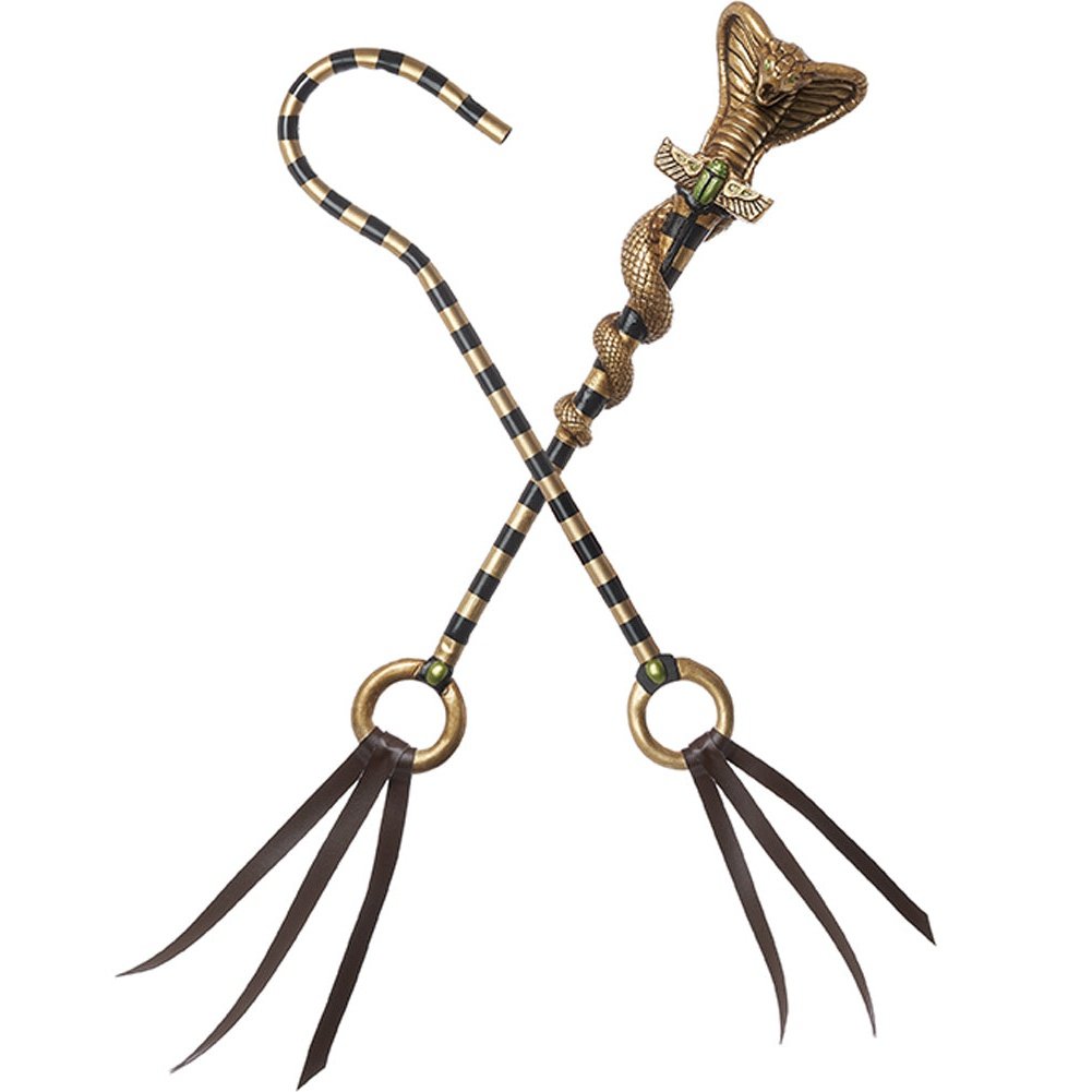 Exquisite Egyptian Cobra/Pharaoh Scepter Set with intricate gold detailing and gemstone accents