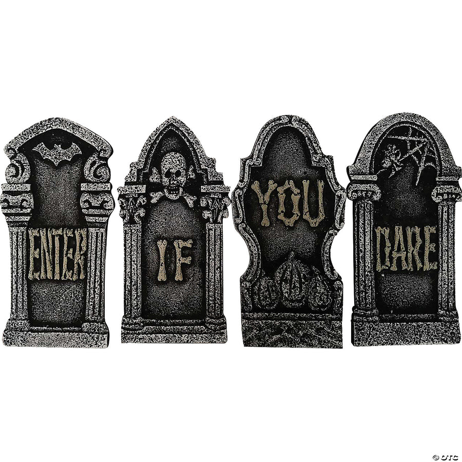 Spooky and realistic Enter If You Dare Tombstone Decoration Set - 4 Pc for Halloween