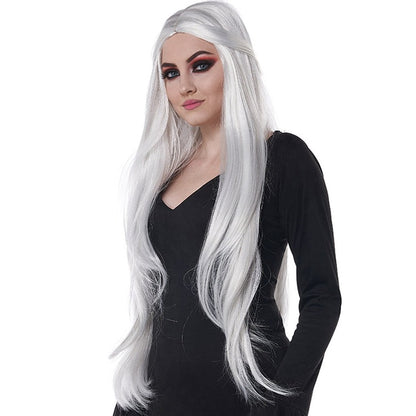 Extra Long White Cosplay Adult Wig with Curled Ends and Bangs
