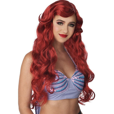 Fairytale Mermaid Long Red Wig with Luscious Wavy Hair and Side Bangs