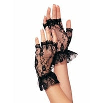 Black Fingerless Lace Ruffle Gloves