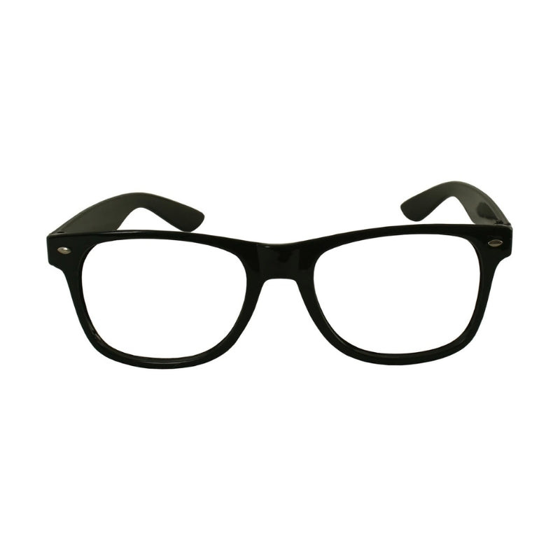 Stylish black-rimmed nerd glasses with clear lenses for a retro look