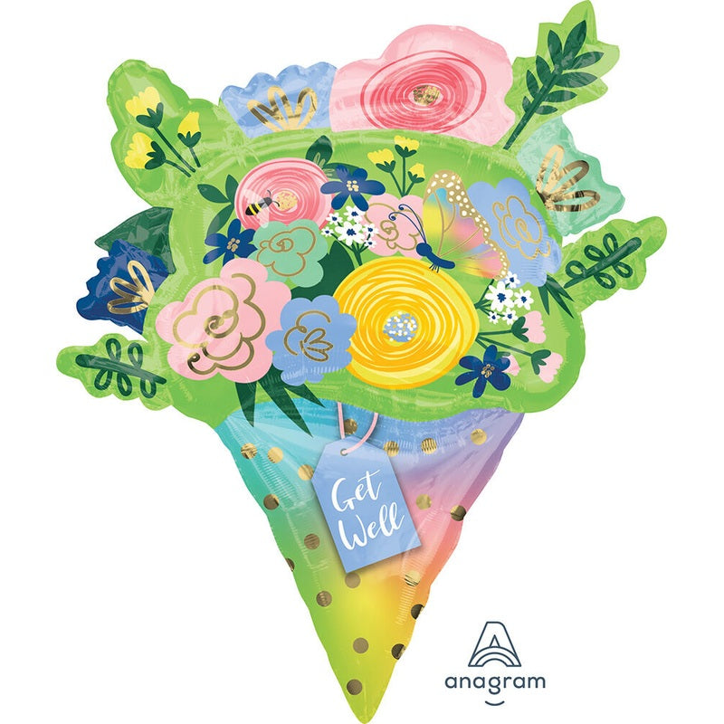Get Well Floral Bouquet Supershape Foil Balloon