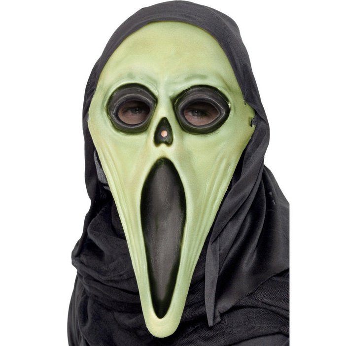 Vibrant glowing green Screamer Mask with spooky design for Halloween