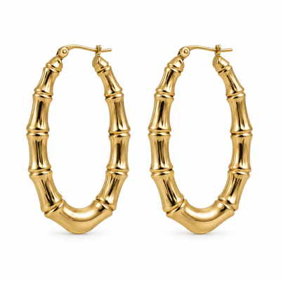 Gold-coloured bamboo earrings only