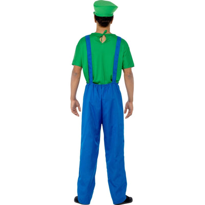 Green and blue video game character fancy dress for men
