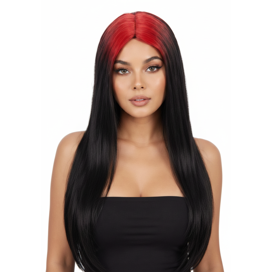 'Billie' Wig – Long Black & Scarlet Red-Allaura Fever Dream