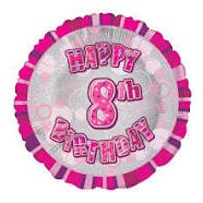 Happy 8th Birthday Pink Glitz Round Foil Balloon - 45cm