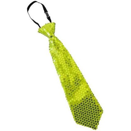 Neon Yellow Sequin Necktie with Elastic