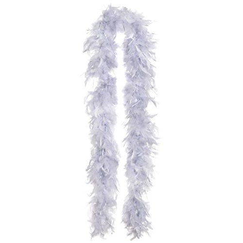 A shimmering silver feather boa, perfect for adding elegance and glamour to any outfit
