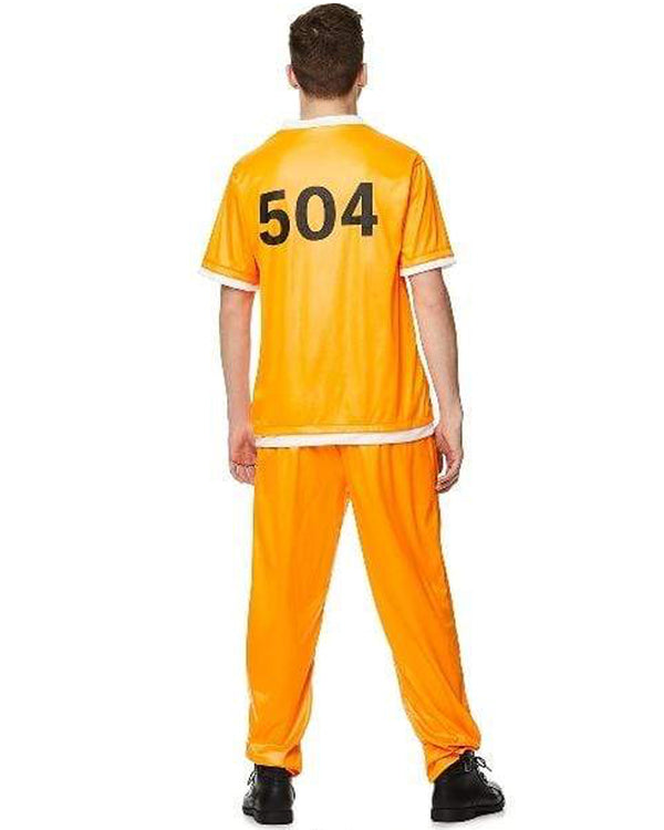 Convict prisoner outfit for men with realistic restraints and ID number