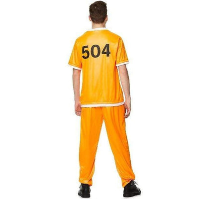 Convict prisoner outfit for men with realistic restraints and ID number