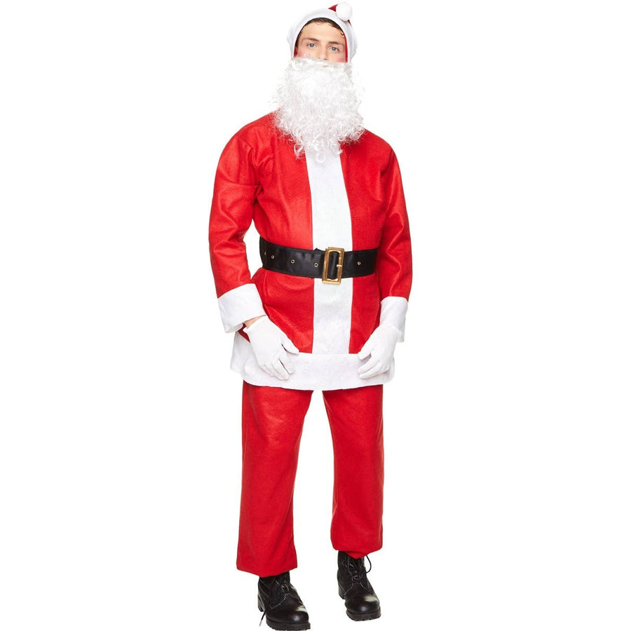 Santa Mens Suit Costume with Red Jacket, Pants, and Black Belt