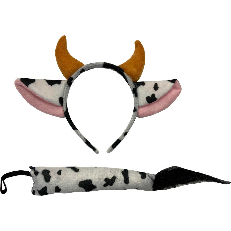 Classic Cow Animal Accessory Set with plush cow ears, tail, and horn headband for kids' dress-up play