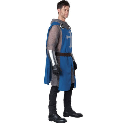 Blue Knight's Surcoat Men's Costume with Medieval Design for Halloween