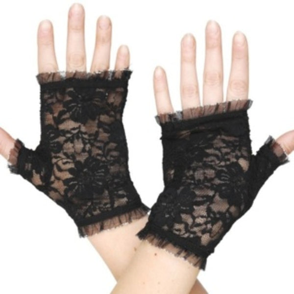 Stylish black lace fingerless gloves, perfect for adding a touch of elegance to any outfit