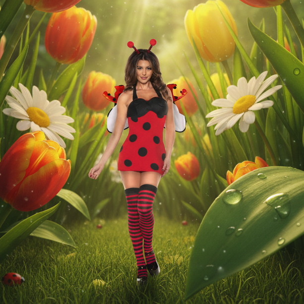 Ladybug Women's Costume - Magical Oversized Garden Background
