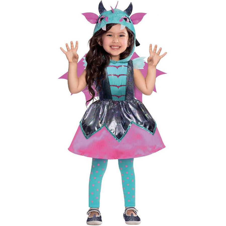 Adorable Little Mystic Dragon Girls Costume with Shimmery Scales and Wings