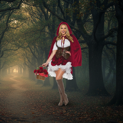 Little Red Riding Hood Women's Costume - Enchanted Forest Path Background